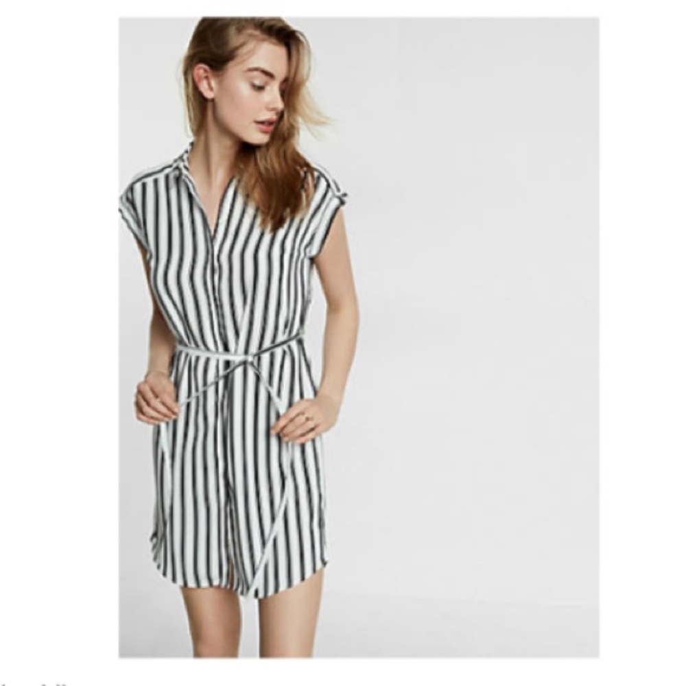 White and black striped dress with belt NWT
